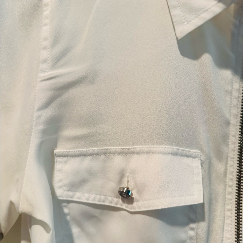 MICHAEL Michael Kors Zip Front Roll Tab Utility Blouse White Size Small - Picture 8 of 12